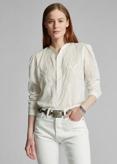 Ralph Lauren Cotton Voile Bluse Dame Danmark (YRSZW5043)